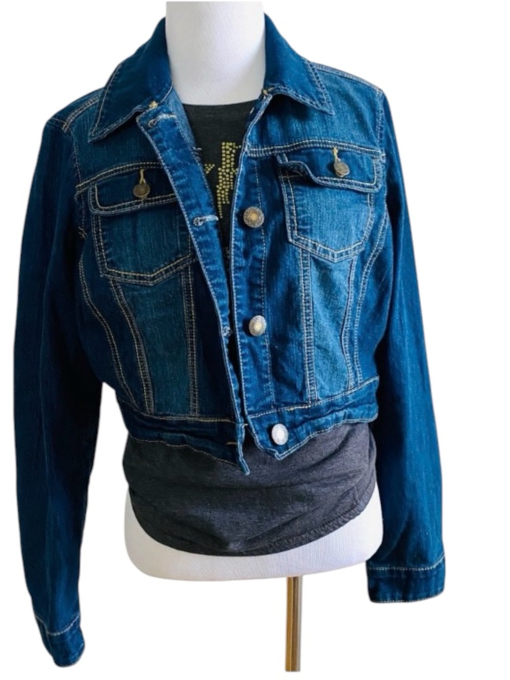 CHRISTIANA ZINN CROPPED JEANS JACKET MEDIUM DENIM BLUE FITTED